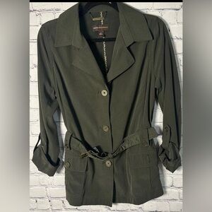 Dana Buchman Olive Green Utility Belted Jacket with Roll Tab Size Large